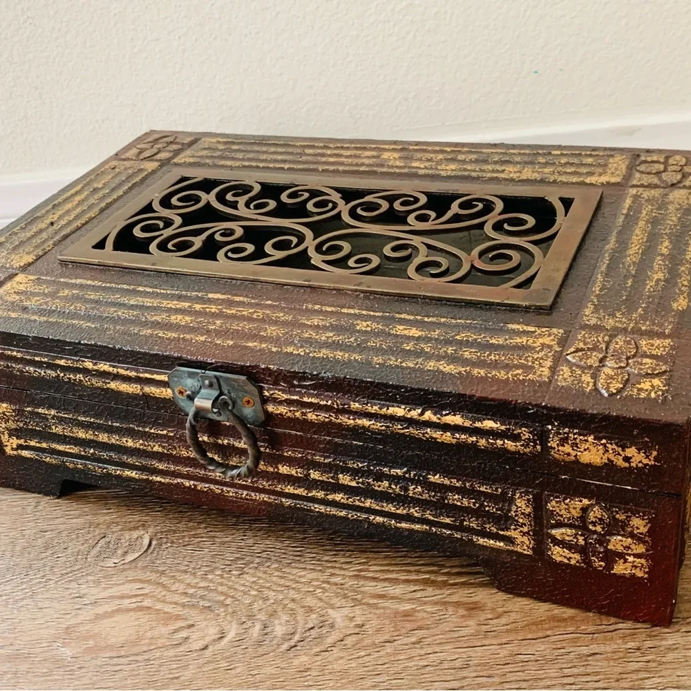 Wooden Jewelry Box with Metal ornaments